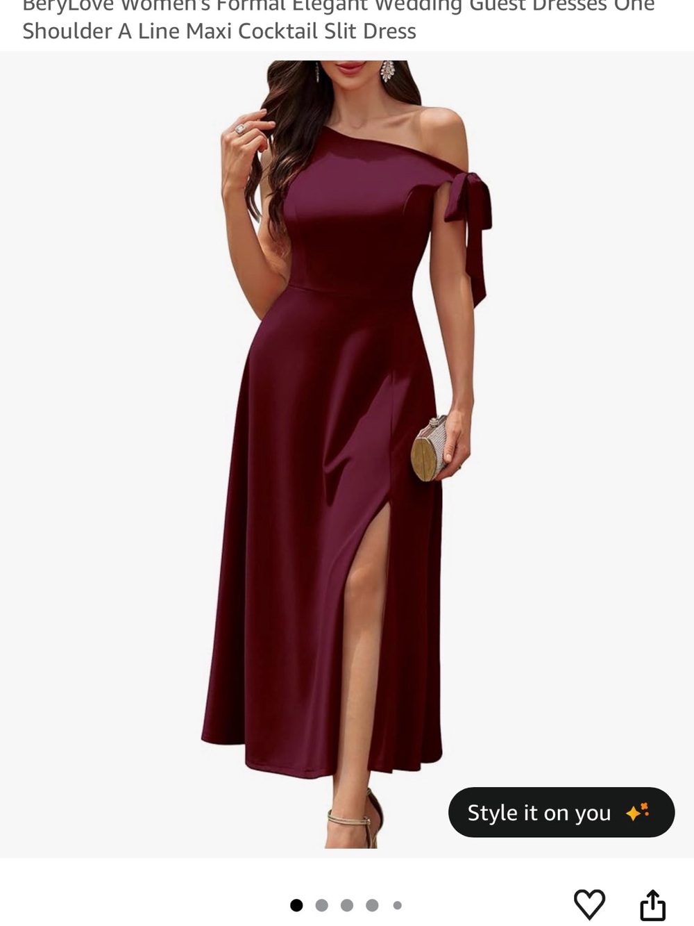 One-Shoulder Burgundy Evening Dress with Side Slit